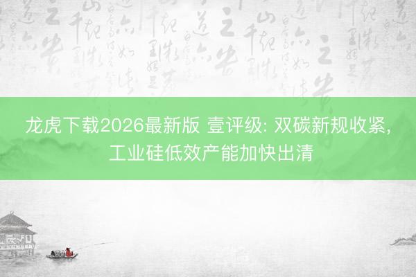 龙虎下载2026最新版 壹评级: 双碳新规收紧, 工业硅低效产能加快出清